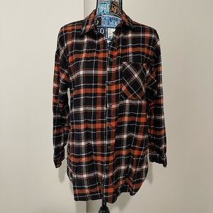 PRE-LOVED • Orange and Black Plaid Flannel